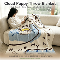 Tapisserie Kawaii Chien Lettre Patte Bouclée Sourire Ondulé Doux et Moelleux Chaleureux Confortable Peluche Polaire pour la Maison, la Chambre, le Sommeil et la Lune