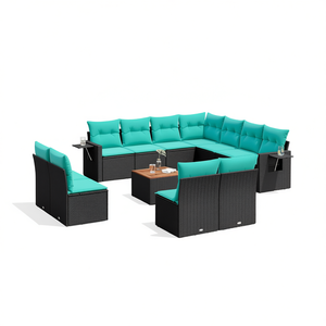Ensemble de canapés de jardin en polyrotin noir 12 pièces avec coussins, mobilier de patio extérieur, style contemporain, places pour 10 personnes - Product Image 1