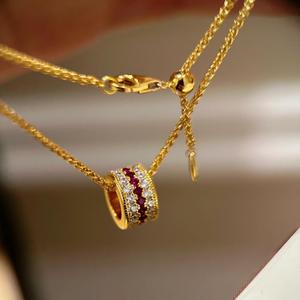 S925 Pure Silver New Chinese Luxury Full Diamond Dove Blood <b>Ruby</b> Gourd <b>Necklace</b> Key Shape Clavicle Chain Noble Fortune Pendant - Product Image 2