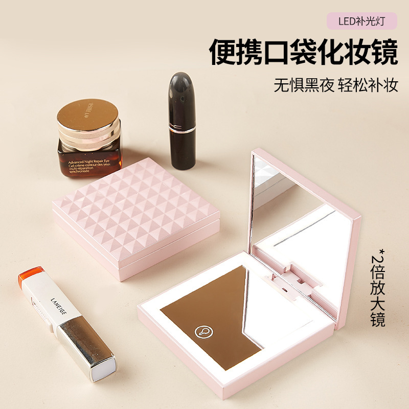 Pink LED makeup mirror, 8cm*8cm*1.5cm