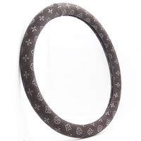 Housse de volant de luxe Airespace Monogram en velours de coton café foncé et cuir PU gaufré, décoration intérieure de voiture, 38 cm, personnalisable