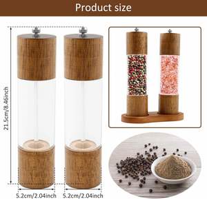 Juego de Molinillos de Sal y Pimienta de Acrílico Premium, Molinillos Manuales Ajustables con Recipientes de Madera, Aptos para Lavavajillas - Product Image 2