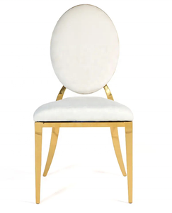 Silla de Lujo Estilo Luis con <span class=keywords><strong>Asiento</strong></span> de PU Blanco para Eventos de Boda, Silla de Comedor con Respaldo Ovalado de Acero Inoxidable Dorado para Banquetes de Hotel - Product Image 2