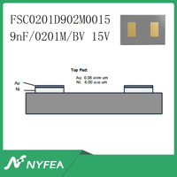 Condensateur en silicium NYFEA FSC0201D902M0015 9nF/0201M/BV 15V 0.62x0.32x0.10mm Horizontal Double Patinage Sans Plomb Soudure à Reflux SONET