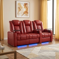 Canapé de salon moderne trois places en cuir véritable pour home cinéma avec fauteuil inclinable réglable