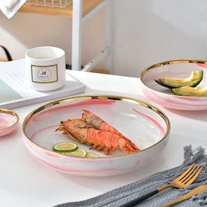 Services de table en porcelaine nordique, assiettes à incrustations dorées, bols à riz marbrés, coffret cadeau, bordure dorée, style minimaliste, 2 pièces, articles promotionnels - Product Image 2