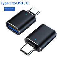 Adaptateur Type-C vers USB3.0 Lecteur de cartes pour téléphones mobiles en alliage de zinc Adaptateur USB C vers USB 3.0 OTG avec éclairage