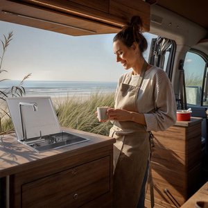 T304 нержавеющая сталь RV бар раковина 16x18 дюймов с верхним креплением со складным смесителем и разделочной доской-Gunmetal Grey PVD покрытие - Product Image 4