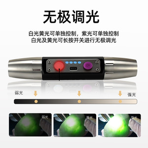 ไฟฉายหยก T9730 ขนาด 149 มม. หลอด LED 3535 8 โหมด ชาร์จได้ ใช้แบตเตอรี่ 18650 สำหรับตรวจสอบอัญมณี - Product Image 5