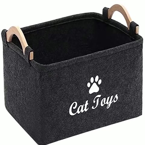 Huasheng Cute Felt Pet Toy Box and Dog Toy Box Felt Storage Basket with Wood Handle