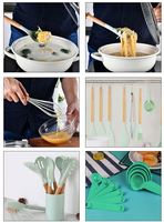 Accessoires de cuisine OEM ODM, gadgets, outils de cuisson, ustensiles de cuisine en silicone avec manche en bois, ensemble d'ustensiles de cuisine