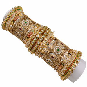 Luxury Kundan Meenakari and Pearl <b>Bangles</b> <b>Set</b> Glam Finish Designer Jewelry for Women Wedding and Celebration Wear - Product Image 2