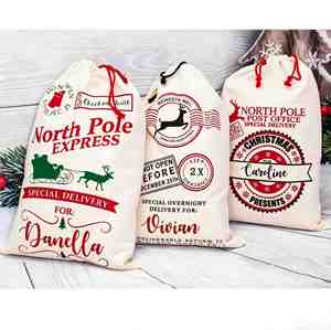 Custom <b>Large</b> Santa Sack Personalized 50*70Cm North Pole Express <b>Christmas</b> Canvas Drawstring <b>Gift</b> <b>Bag</b> for Xmas Collection - Product Image 1