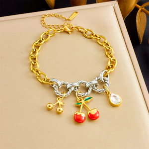 Fashionable Fruit Charm Bracelet Gold Plated Zinc Alloy Unisex Jewelry Strawberry Cherry Pendant Light Luxury Style - Product Image 2