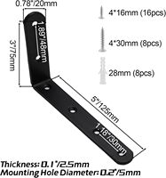 Support d'angle en acier au carbone robuste en forme de L 125x75mm, bord arrondi, noir, quincaillerie de mobilier, fixation murale