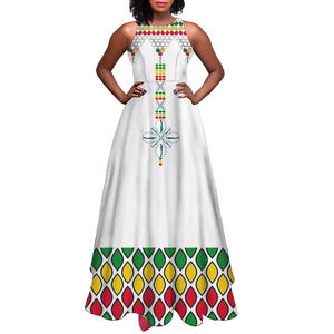 厂家直销独立日复古连衣裙休闲加大码长裙女白色埃塞俄比亚连衣裙批量定制 - Product Image 1