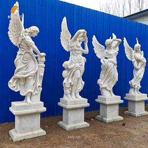 MILYライフサイズ白大理石4シーズン天使像彫刻ヨーロッパスタイル屋外ヴィラガーデン - Product Image 5
