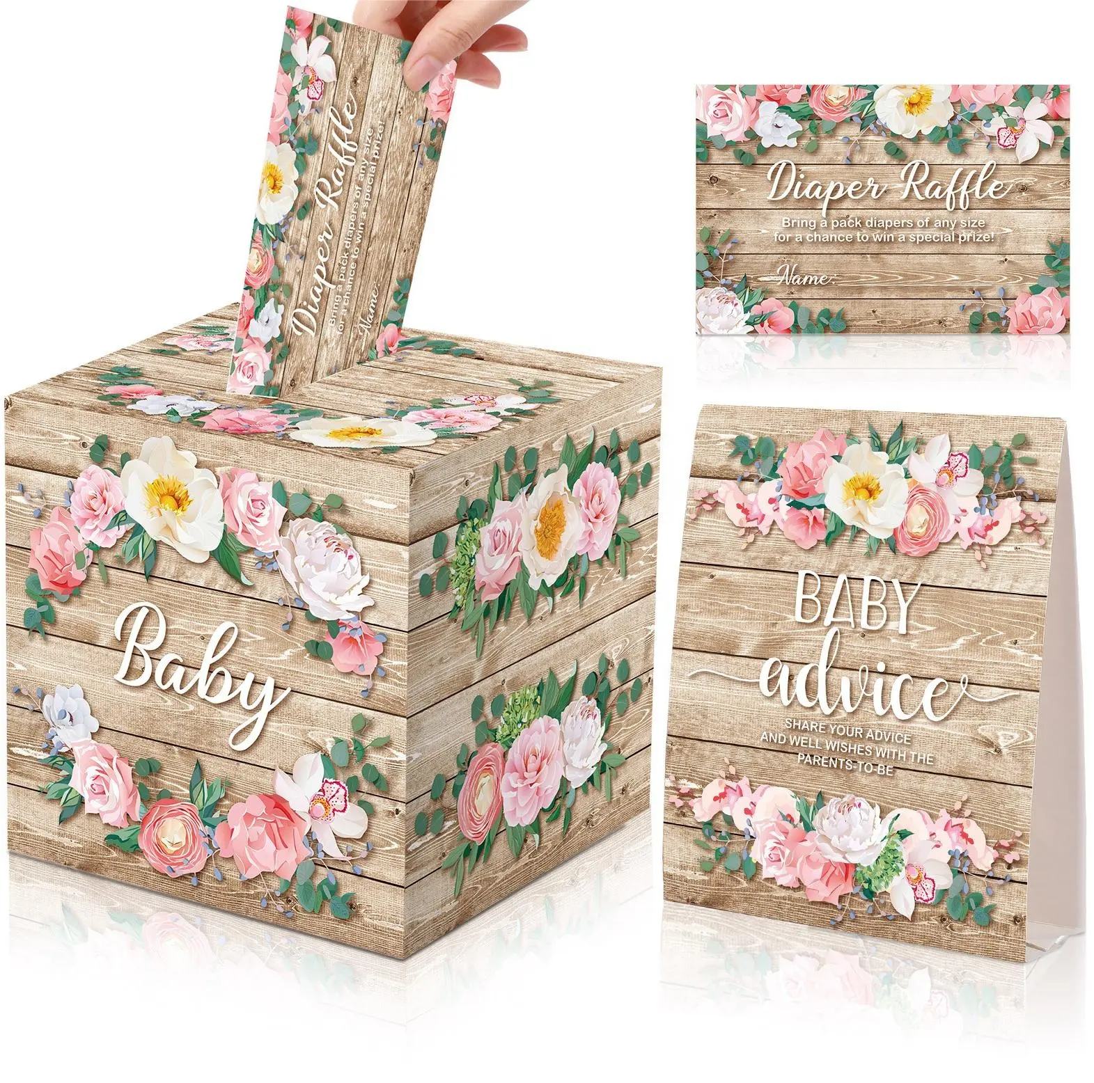 DAMAI floreale Baby Shower tema festa consigli per bambini regalo scatola di fiori Set festa bomboniera con biglietto d'invito
