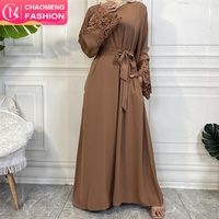 Robe Abaya Maxi décontractée unie, respirante et légère, à lacets fermés, avec fermeture éclair avant et manches longues pour femmes musulmanes