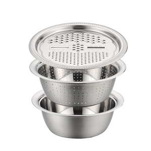 3-in-1 Stainless Steel Grater Bowl Set, 24/26/28/30cm Multifunctional Colander with Shredder Slicer for Commercial Kitchen Home - Product Image 6