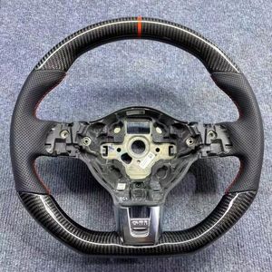 พวงมาลัยคาร์บอนไฟเบอร์แบบกำหนดเองสำหรับ VW Golf 6 7 8 GTI ID3 MK8 ID4 CC พร้อมตัวตัดสีแดงและแต่งขอบสีแดงเงิน - Product Image 3