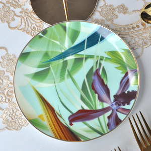Service de Table en Porcelaine Fine à Bord Doré avec Motif Floral Vert, Vente en Gros Usine, Ustensiles Complets pour Mariages, Événements et Restaurants - Product Image 6