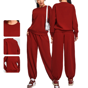 Femmes automne hiver sport sweat ensemble ample décontracté vêtements de Fitness avec fermeture à la taille élastique doux Modal <span class=keywords><strong>Yoga</strong></span> haut pour la course - Product Image 2
