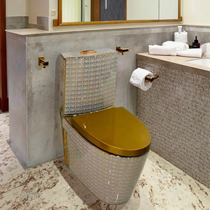 Pot de Chambre lavatorio WC Indonesia inodoro elongado inodoros y lavamanos S Trap tanques de inodoro de una pieza con descarga dorada - Product Image 6