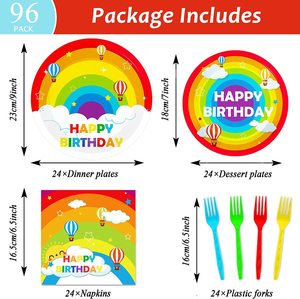 ชุดจานกระดาษลายเมฆสีรุ้ง DAMAI สำหรับ 20 ท่าน ชุดอุปกรณ์บนโต๊ะอาหารแบบใช้แล้วทิ้งสำหรับงานวันเกิดเด็ก พร้อมผ้าเช็ดปากและชุดส้อม - Product Image 2