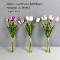 Buket Tulip Buatan 50Cm 5 Kepala PU Sentuhan Nyata Buatan Tangan Bunga Palsu Bundel Dekorasi Rumah Pernikahan Alat Peraga Foto