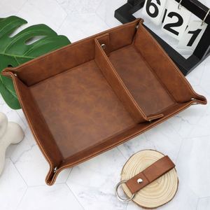 PU Leather Valet <b>Tray</b> Key Holder Desktop Organizer for Phone Wallet Coin Jewelry Premium <b>Storage</b> Box with Removable Compartment - Product Image 4