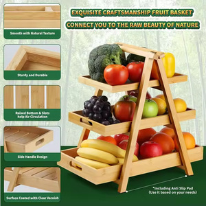 <b>Bamboo</b> Three Tier Fruit And Vegetable Storage Rack With Freshness Preservation Kitchen Countertop Organizer Rectangle Shape - Product Image 3
