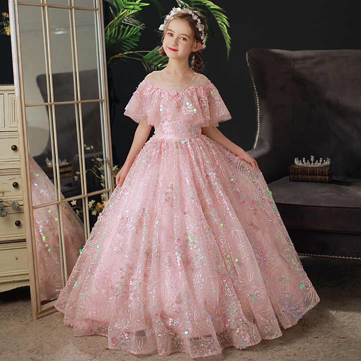 Shop Elegant Sequined Pink Flower Girls' Wedding Dresses