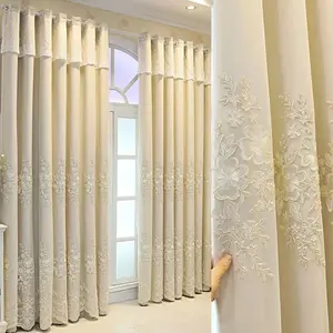 Haute qualité broderie luxe voilages personnalisé fleurs européennes tissu broderie dentelle rideau pour chambre rideau tissu