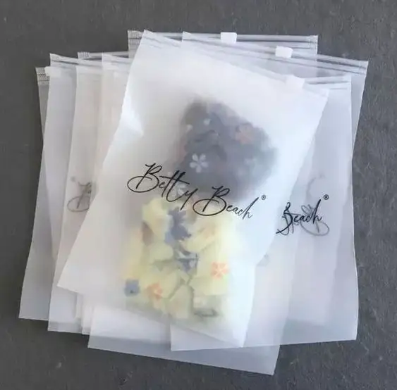 Kunden spezifisch bedruckte biologisch abbaubare Unterwäsche Frosted Zip Lock Bag PVC Kleidung Bikini Verpackung Kunststoff Reiß verschluss taschen mit Logo