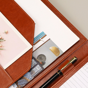 A4 Văn Phòng Kinh Doanh Nguồn Cung Cấp Màu Xanh Hải Quân PU Da Biểu Tượng Tùy Chỉnh Tài Liệu Vòng Chất Kết Dính Tập Tin Thư Mục Padfolio Danh Mục Đầu Tư Với Clipboard - Product Image 3