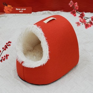 Lit pour chat fermé et chaud en peluche pour l'<span class=keywords><strong>hiver</strong></span>, sac de couchage avec poignée, nid pour animaux de compagnie portable et sûr pour le temps froid - Product Image 4