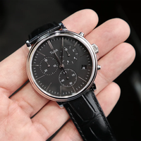Montre Chronographe Sportive Simple et Élégante à Quartz avec Cadran en Cristal Saphir, Lunette en Acier Inoxydable et Bracelet en Cuir, Affichage Analogique à Aiguilles