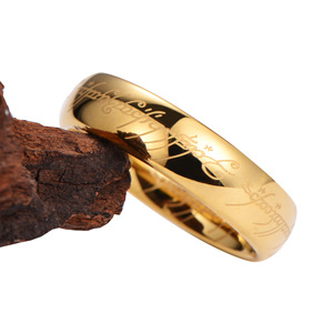 Anillo Mágico Clásico de Tungsteno Chapado en Oro para Hombre con Letras Grabadas, Estilo Dominante de El <span class=keywords><strong>Señor</strong></span> de los <span class=keywords><strong>Anillos</strong></span>, Unisex, para Boda y Aniversario - Product Image 4