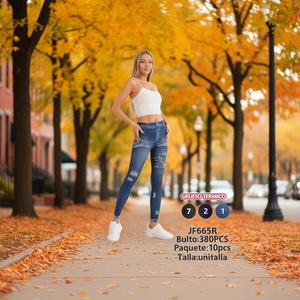 JF665R Jeans Skinny da Donna a Vita Alta, Effetto Usurato, Lunghezza Intera, Traspiranti in Cotone e Spandex, Casual per l'Autunno - Product Image 2