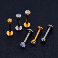 Kaishee ASTM F136 Titanio de Grado Implante 16G CZ Labret Helix Tragus Pendientes de Labio Joyería para Piercing Corporal