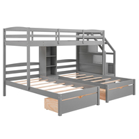 Litera Triple con Escaleras, Literas Individuales para 3, Litera de Madera con Escalera Incorporada y Cajón Pequeño para Niños y Adolescentes