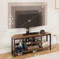 Meuble TV d'angle avec LED RGB, alimentation et USB, pivotant et réglable en hauteur Support pour téléviseurs de 32 à 65 pouces, console de rangement robuste, style rustique marron pour la maison