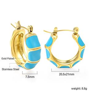 Boucles d'oreilles créoles rondes en acier inoxydable plaqué or 18 carats, colorées, effet goutte d'huile, pour femmes, vente en gros de bijoux de mode délicats - Product Image 2