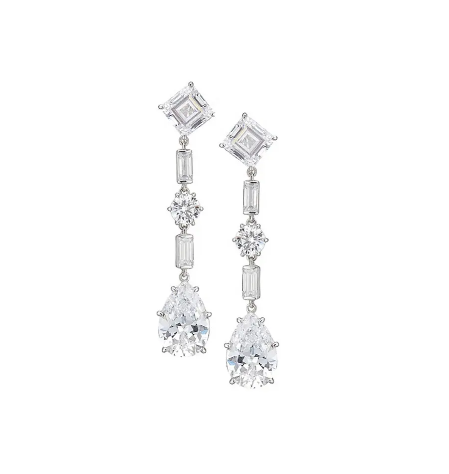 Fashion Wholesale Glitz Sterling Silver   Cubic Zirconia Extra-Large Drop Earrings White Gold Plated Earring Luxury Jewelry