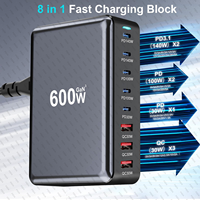 2025 caliente 600W GaN cargador rápido 8 puertos USB C tipo C estación de carga rápida PD3.1 adaptadores para iPhone 16 15 Samsung Xiaomi Huawei