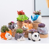 Meilleures ventes : Ensemble de pots de fleurs en céramique émaillée, design moderne et minimaliste, motifs animaux mignons de dessin animé, pour plantes succulentes et bonsaïs d'intérieur