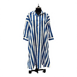 Chemise décontractée à manches longues rayée bleu et blanc, col boutonné, 100% coton, printemps, écologique, respirante - Product Image 1