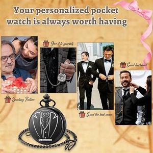 Custom Antique Style Unisex Quartz Pocket <b>Watch</b> Stainless Steel Strap Chain 52g Gift for <b>Men</b> Groomsman - Product Image 5