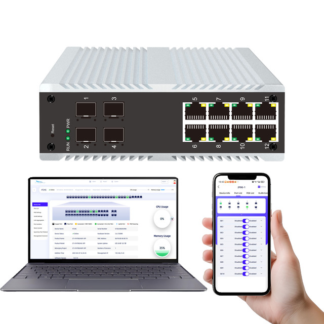 10-port L2+ Industrial Management Switch 4-port SFP 4K VLAN Static Routing ERPS Ring Network 6KV Dual Power Supply